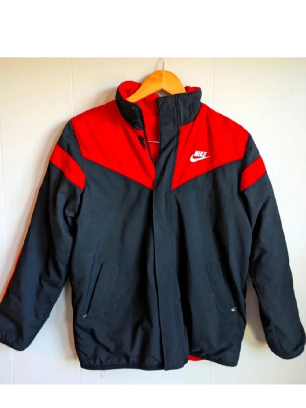 Vintage Nike Boys Reversible Packable Jacket 14/16 L Red Black Colorblock Y2K